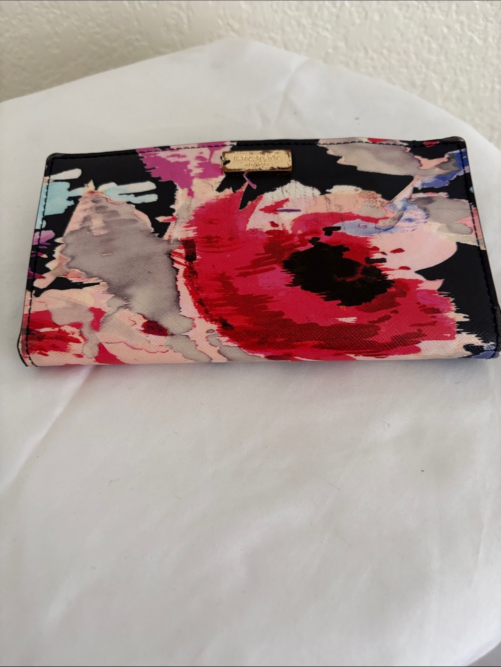 kate spade Black Pink Floral Canvas Wallet